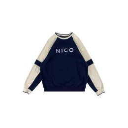 Customized round neck horn sleeve sweatshirt, designed blue stitching white women's sweatshirt, embroidered logo, winter warm sweatshirt, creative sweatshirt, sweatshirt supplier Z648 Customized round neck horn sleeve sweatshirt, designed blue stitching white women's sweatshirt, embroidered logo, winter warm sweatshirt, creative sweatshirt, sweatshirt supplier Z648